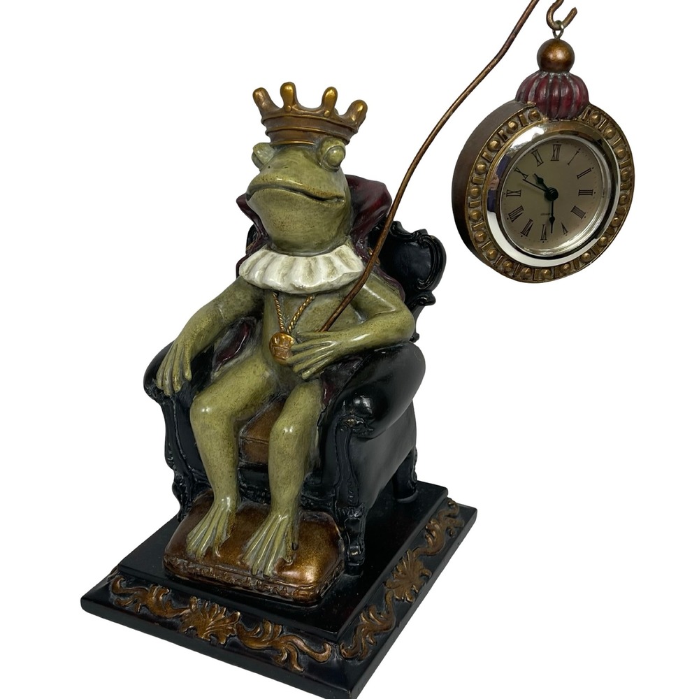 Vintage Frog Prince King Throne Figurine Hanging Watch Clock Green Whimsical